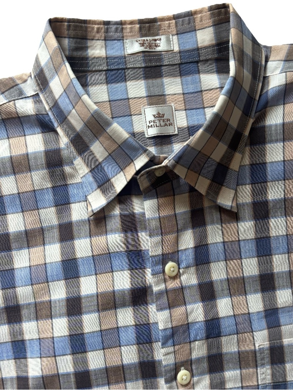 Peter Millar Check Button Up 100% Cotton Long Sleeve Size XL